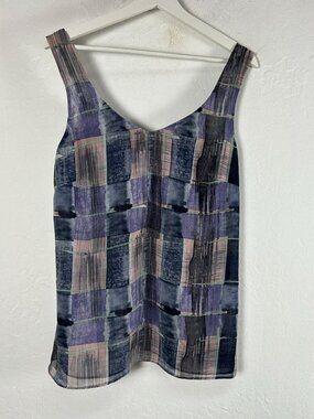 Cabi Womens Quiz Plaid Lined Adjustable Strap Sleeveless Top Medium Purple/Multi
